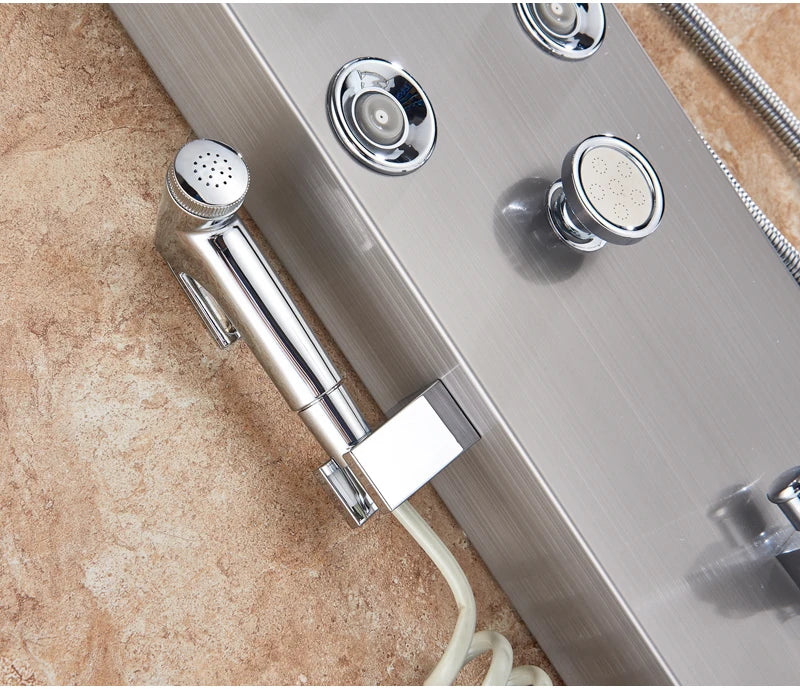 LED Bathroom Shower Panel Intelligent LCD Shower Column System with 6 Modes Rain Waterfall Massage Jet Bath Mixer Tap