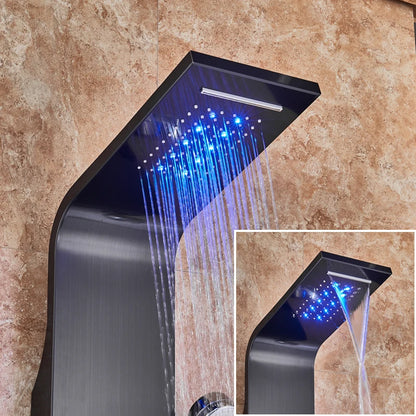 LED Bathroom Shower Panel Intelligent LCD Shower Column System with 6 Modes Rain Waterfall Massage Jet Bath Mixer Tap