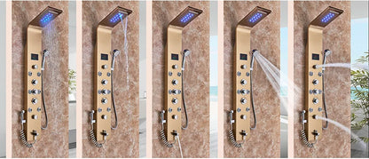 LED Bathroom Shower Panel Intelligent LCD Shower Column System with 6 Modes Rain Waterfall Massage Jet Bath Mixer Tap