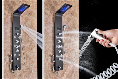 LED Bathroom Shower Panel Intelligent LCD Shower Column System with 6 Modes Rain Waterfall Massage Jet Bath Mixer Tap