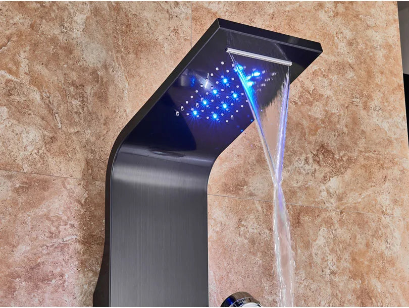 LED Bathroom Shower Panel Intelligent LCD Shower Column System with 6 Modes Rain Waterfall Massage Jet Bath Mixer Tap