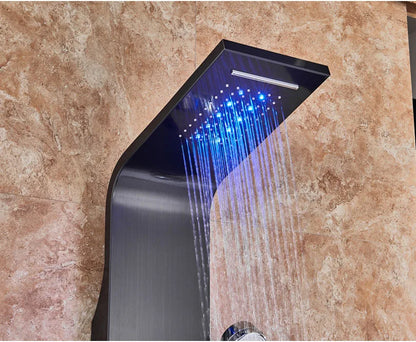 LED Bathroom Shower Panel Intelligent LCD Shower Column System with 6 Modes Rain Waterfall Massage Jet Bath Mixer Tap