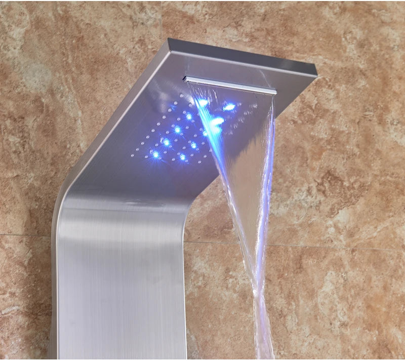 LED Bathroom Shower Panel Intelligent LCD Shower Column System with 6 Modes Rain Waterfall Massage Jet Bath Mixer Tap