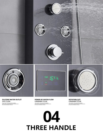 Luxury Bathroom Shower Faucet - LED Rainfall Shower Panel System - Massage Spa, Temperature w/Screen
