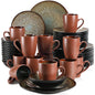 VANCASSO BUBBLE 16/32/48-Piece Tableware Set - Ceramic Blue/Brown Stoneware Set with Dinner. Dessert Plate, Bowl, Coffee Cups