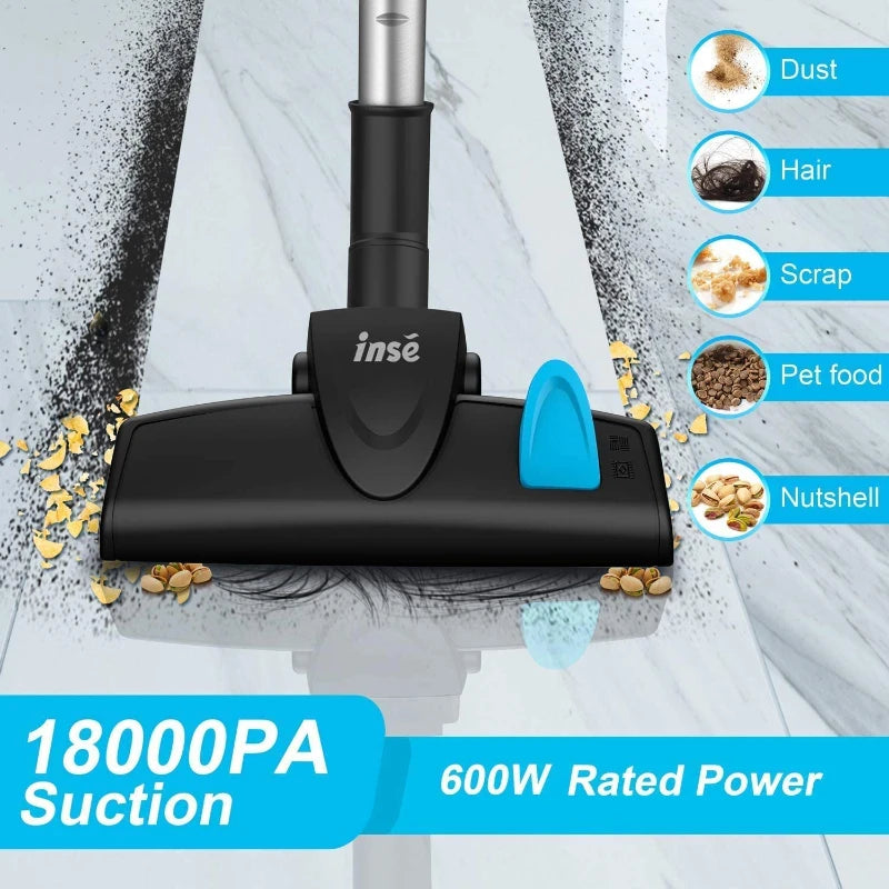 Vacuum Cleaner - Corded INSE I5 18Kpa Powerful Suction - 600W Motor Stick Handheld Vaccum Cleaner for Home - Attachments
