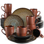 VANCASSO BUBBLE 16/32/48-Piece Tableware Set - Ceramic Blue/Brown Stoneware Set with Dinner. Dessert Plate, Bowl, Coffee Cups