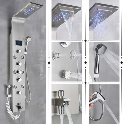 Luxury Bathroom Shower Faucet - LED Rainfall Shower Panel System - Massage Spa, Temperature w/Screen