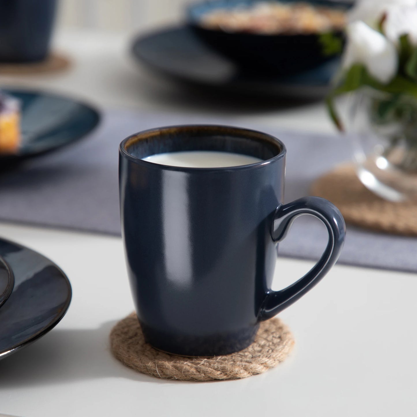 VANCASSO BUBBLE 16/32/48-Piece Tableware Set - Ceramic Blue/Brown Stoneware Set with Dinner. Dessert Plate, Bowl, Coffee Cups