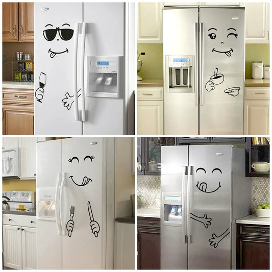 Funny Eating Drinking Smile Face Wall Stickers DIY Vinyl Art Decal Refrigerator Sticker (Need Contact Paper)