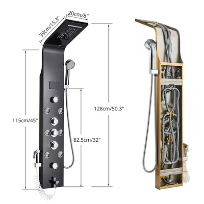 Luxury Bathroom Shower Faucet - LED Rainfall Shower Panel System - Massage Spa, Temperature w/Screen