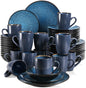VANCASSO BUBBLE 16/32/48-Piece Tableware Set - Ceramic Blue/Brown Stoneware Set with Dinner. Dessert Plate, Bowl, Coffee Cups
