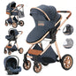 Luxury Baby Stroller 3 in 1 High Landscape - Baby Cart Can Sit, Can Lie, Portable Pushchair, Baby Cradle & Infant Carrier