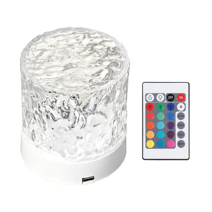 Water Ripple Night Light Touch Control Rotating Water Wave Lamp Projector USB Rechargeable Atmosphere Crystal Lamp Room Decor