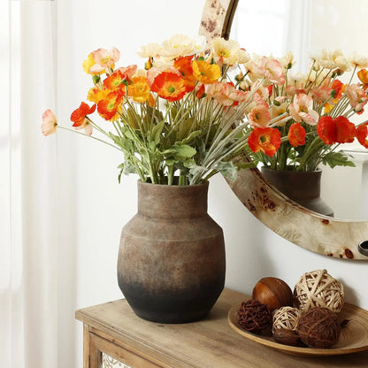 Round Ceramic Flower Vase - 13 Inch Brown Terracotta Vase