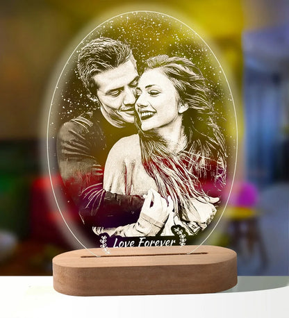Custom Photo Night Light - Carved Wood Base - Personalized Text