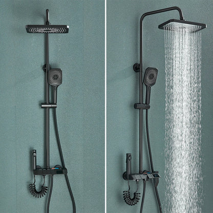 Rozin Black Smart Digital Display Shower Faucet Set - Piano Style Rainfall Bathroom System - Grey Digital Mixer Tap & Bidet Shower