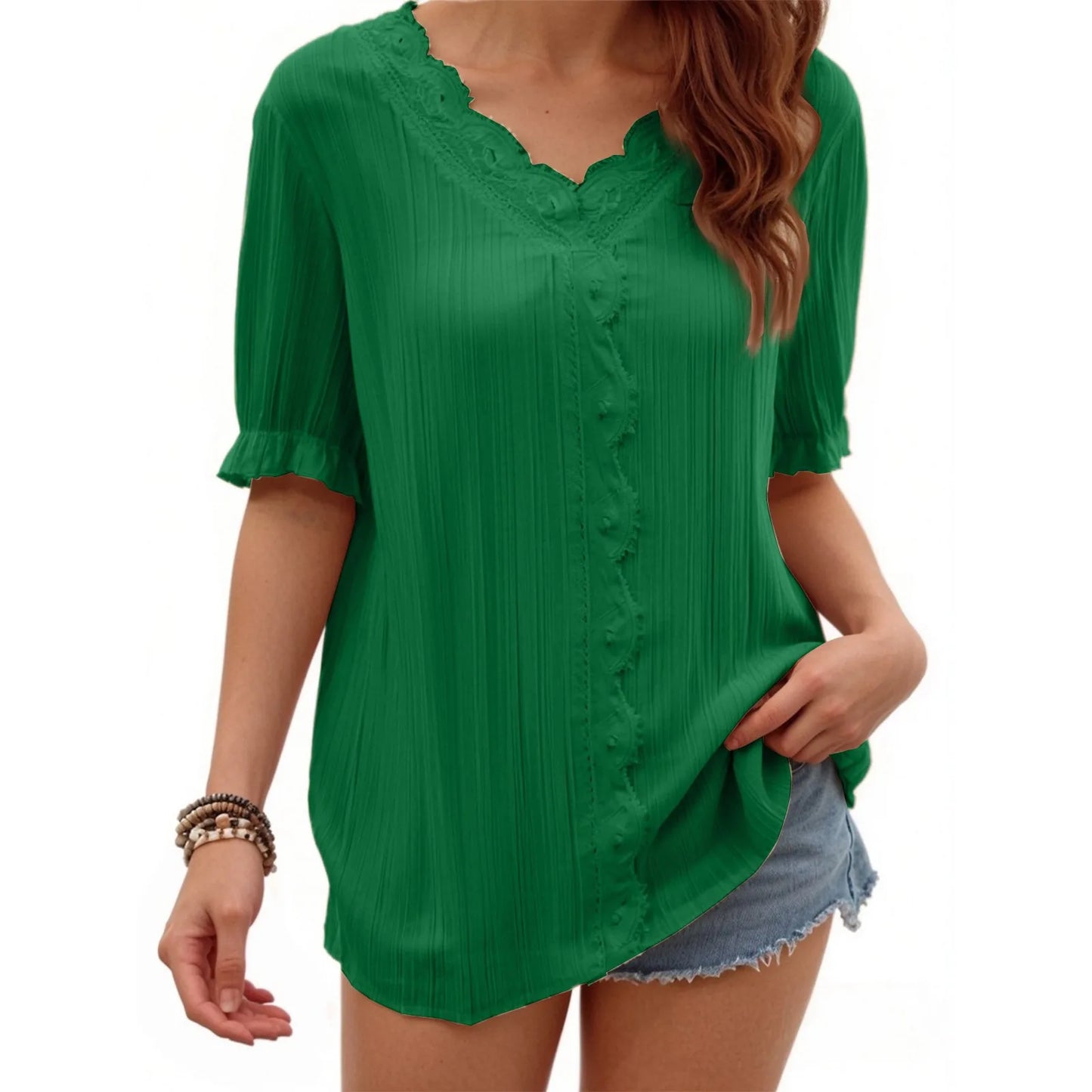 Ladies Summer Hollow Short-Sleeved Tops -Tops For Women, Summer Clothes
