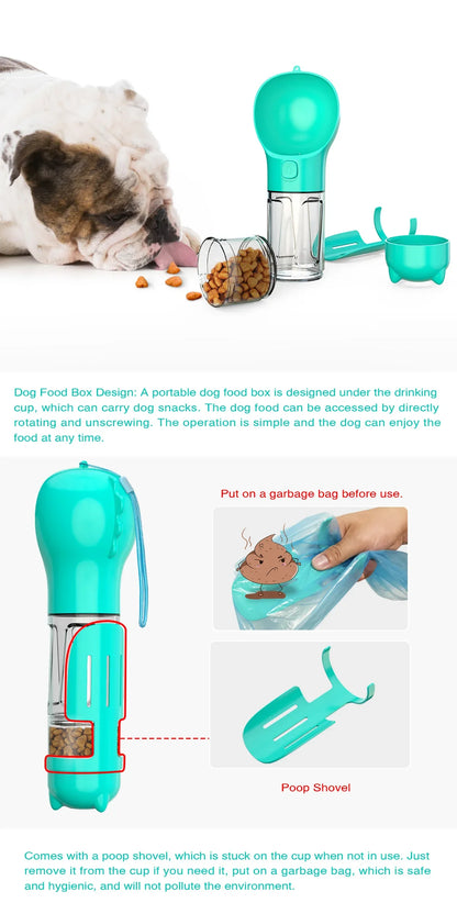 Portable Pet Dog Water Bottle For Small, Large Dogs - Travel Puppy, Cat Drinking Bowl Outdoor Pet Water Dispenser & Feeder with shovel & Pet's Poo Bags