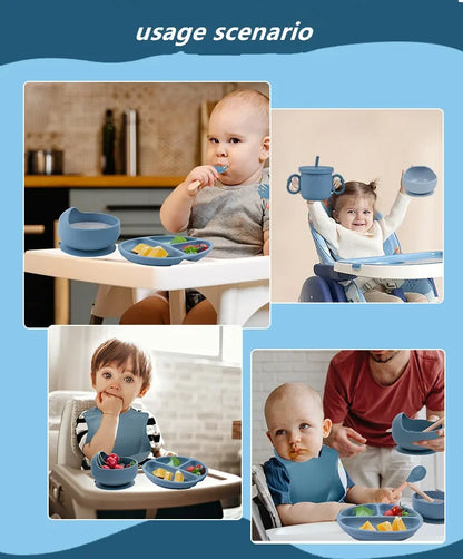 6 PCS Baby Meal Silicone Set - Childrens Meal Training Set w/Cutlery