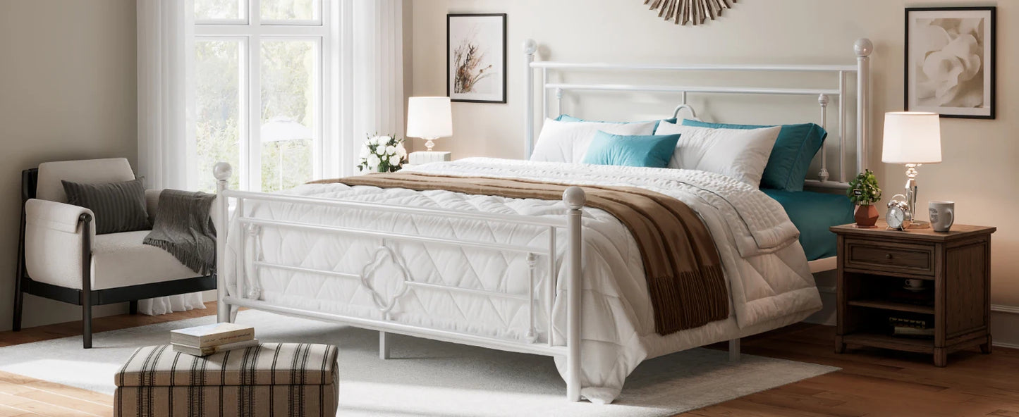 Metal Platform Bed Frame - Vintage Victorian Modern Style - Wrought Iron Headboard and Footboard