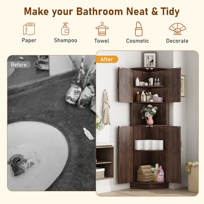 Tall Corner Bathroom Cabinet with Doors - 67" Storage Cabinet with Barn Doors and Adjustable Shelf for Kitchen, Bathroom, etc