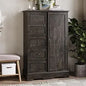 Dresser Storage Cabinet With 5 Drawers and Sliding Barn Door - 48" Tall Wood Rustic Chest for Bedroom, Kitchen Or Office