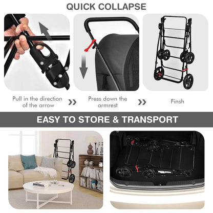 Double Pet Stroller with 2 Detachable Carrier Bags - Safety Belt - 4 Lockable Wheels - Cat & Small Dogs Stroller - Travel Carrier - Strolling Cart