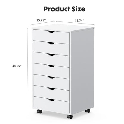 7 Drawer Dressers - Storage Rolling Cabinet - Wooden