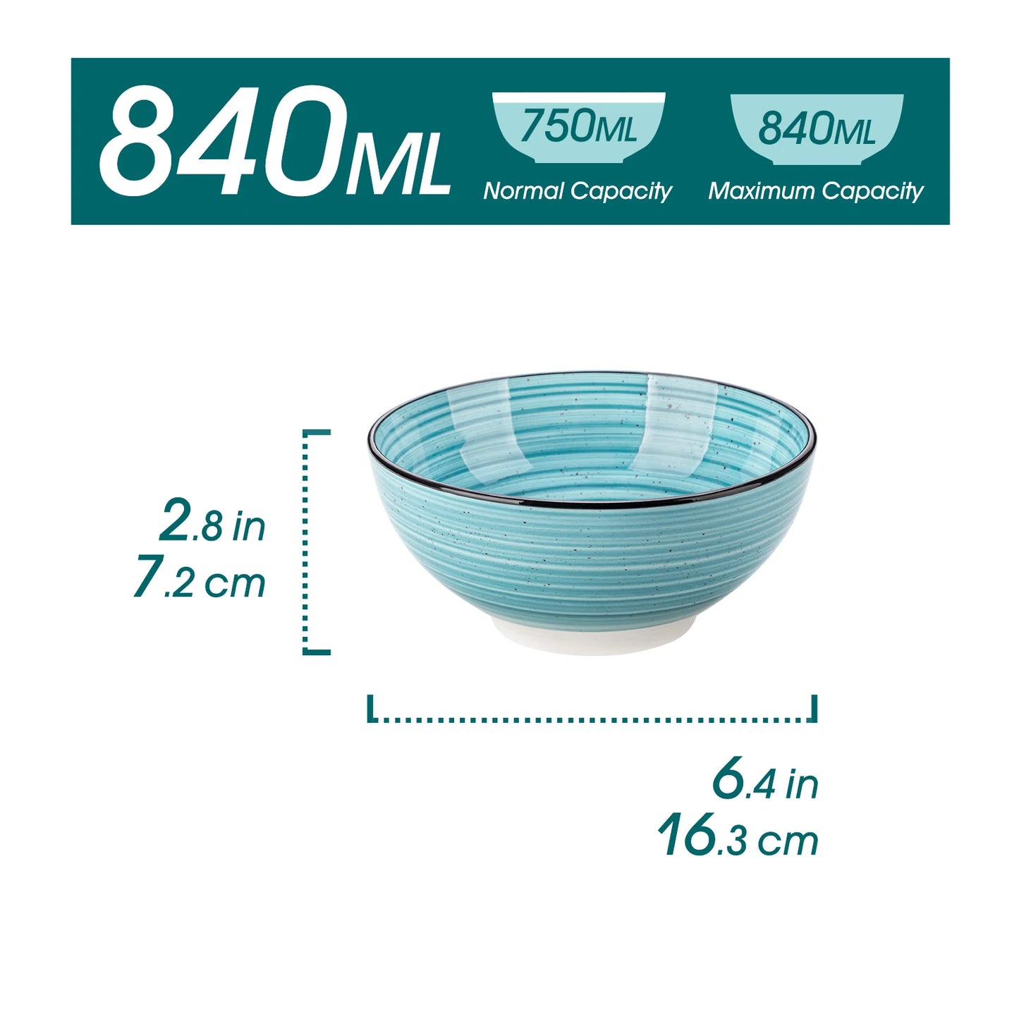 Vancasso 6 Piece 840ML Ceramic Bowls - Hand Painted Spirals - Stoneware Dinnerware Set
