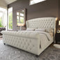 Queen Size Platform Bed Frame - Chenille Upholstered Sleigh Bed with Wingback Headboard - No Box Spring - Cream