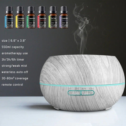 Gift of Wellness Premium Wood Diffuser Set w/6 Essential Oils & Remote - Perfect Housewarming Gift