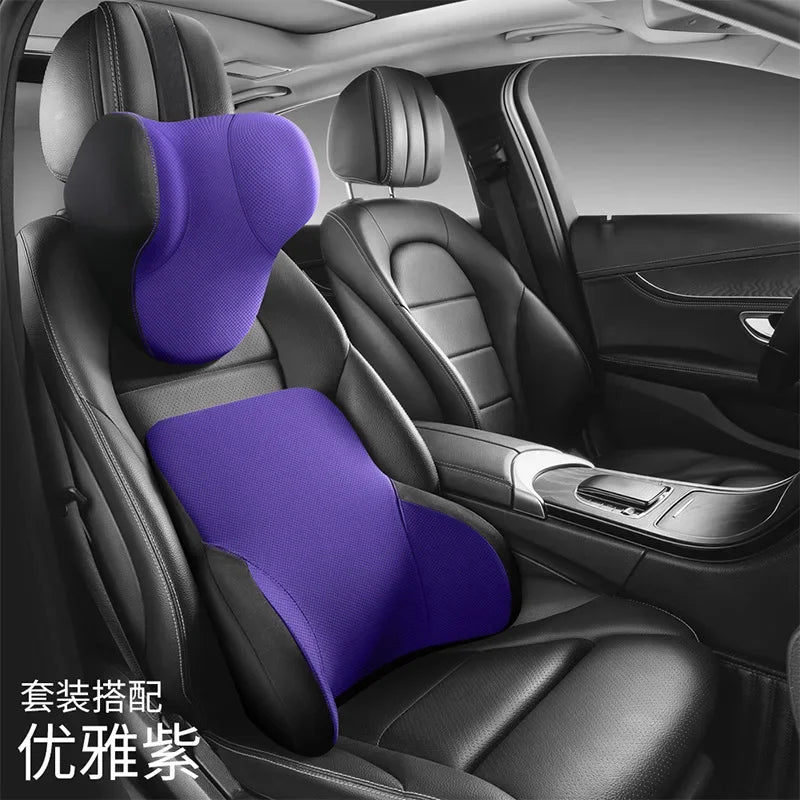 Memory Cotton Neck & Car Seat Pillow Support - Auto Lumbar Cushion - Comfortable and Breathable Car Headrest & Lumbar Support