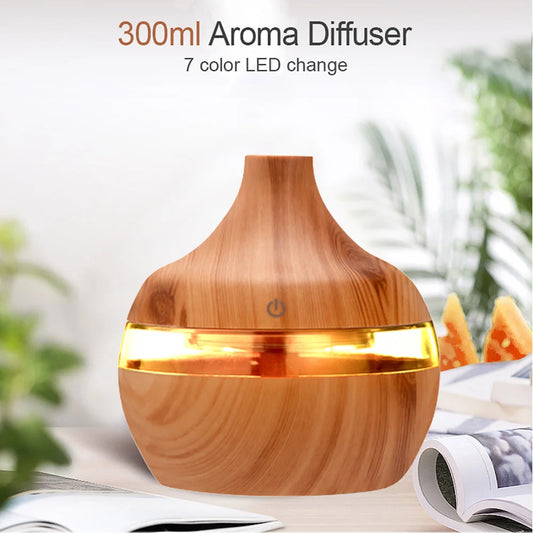 300mL Aroma Essential Oil Diffuser - Wood Grain - Desktop - Air Humidifier - Aromatherapy Purifier - Mist Maker
