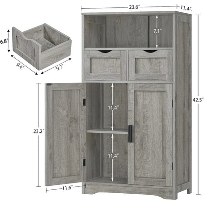 Cabinet with 2 Drawers & Adjustable Shelf - Bathroom Storage Cabinet with 2 Doors- Also for Living Room, Home Office, 2 Colors