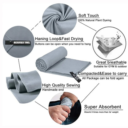 Quick-Drying Micro Fiber Sports Towel - 40"x80" - Swimming, Gym, Fitness, Camping, Running, Beach, Etc.