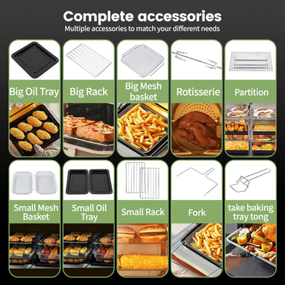 Dual Zone Hot Air Fryer - 24QT - XXL Oven with LED Touch Screen - 15 in 1, Luxury Accessories with Recipe Book