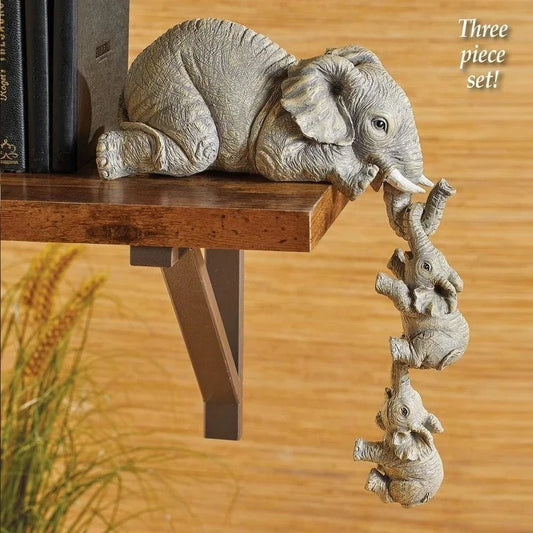3pcs/set Cute Elephant Figurines - Elephant Holding Baby Elephants - Made Of Resin
