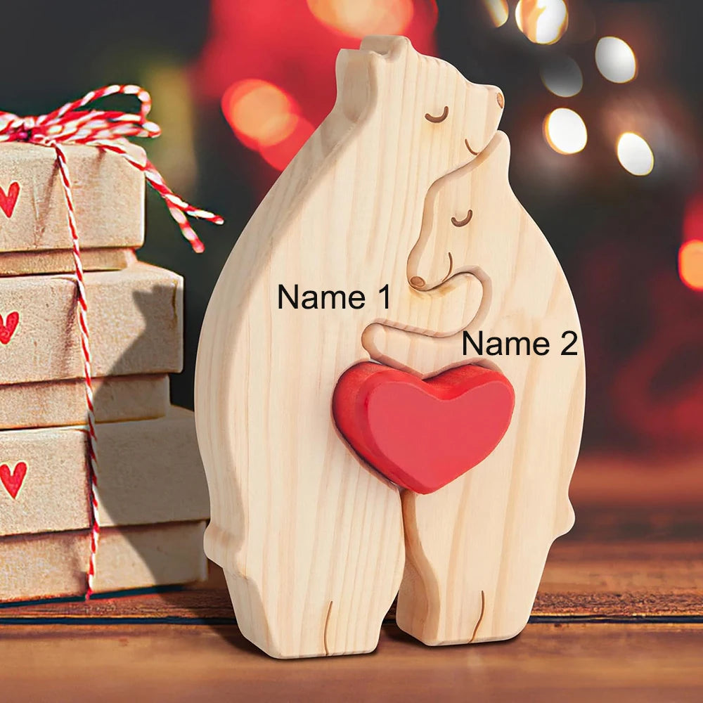 Personalized Custom Bear Family, Wooden Puzzle, Free Name Engraving