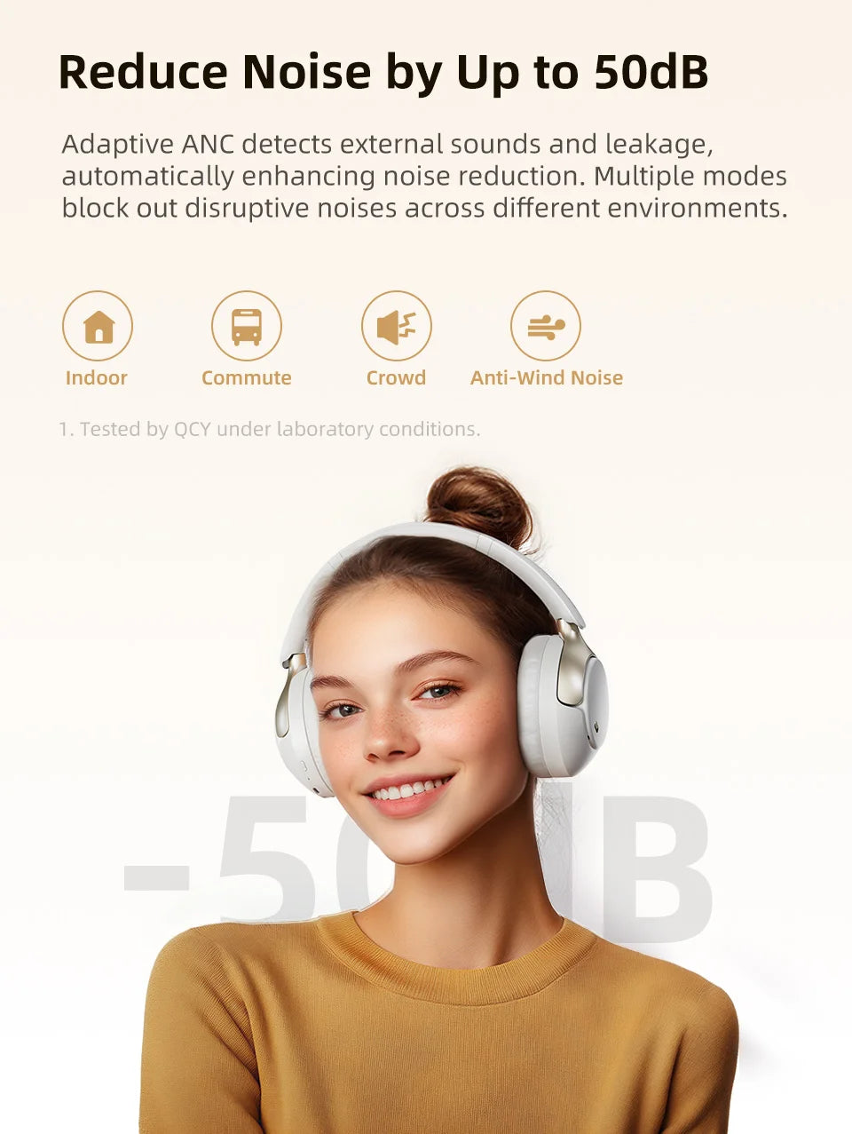Adaptive ANC Wireless Headphones Over Ear Headset - 50dB with LDAC Hi-Res - Wireless Audio Bluetooth 5.4 Dual Connection