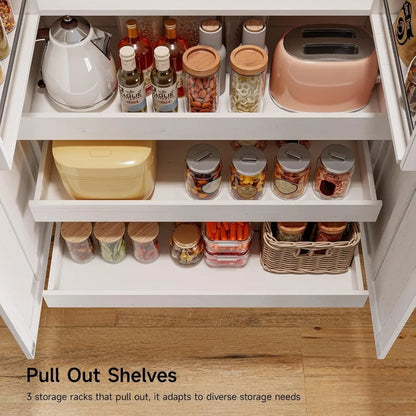 71" Tall Kitchen Pantry Cabinet with 3 Pull Out Shelves & 2 Large Drawers - Pantry Storage Cabinet with 6 Door Shelves