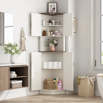 Tall Corner Bathroom Cabinet with Doors - 67" Storage Cabinet with Barn Doors and Adjustable Shelf for Kitchen, Bathroom, etc
