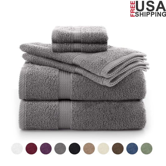 6-Piece Towel Set - 600 GSM 100% Cotton - Ultra Absorbent & Soft - 2 Bath, 2 Hand & 2 Washcloth