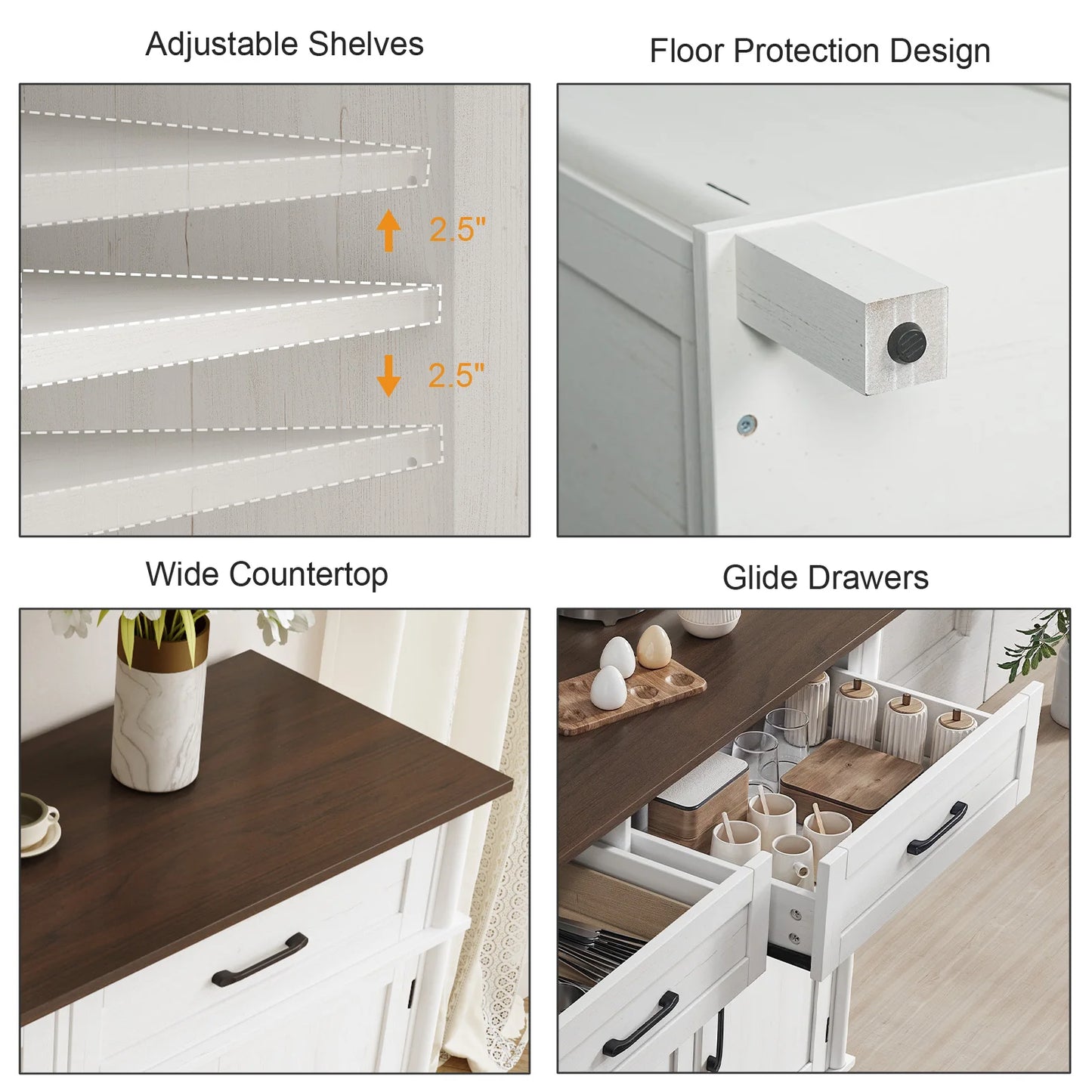 48" Storage Buffet Cabinet - 2 Drawers & Doors, Adjustable Shelve, Wooden Kitchen. Living Room & Hallway Cabinet