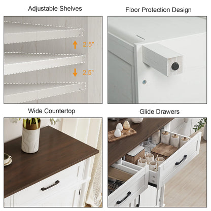 48" Storage Buffet Cabinet - 2 Drawers & Doors, Adjustable Shelve, Wooden Kitchen. Living Room & Hallway Cabinet