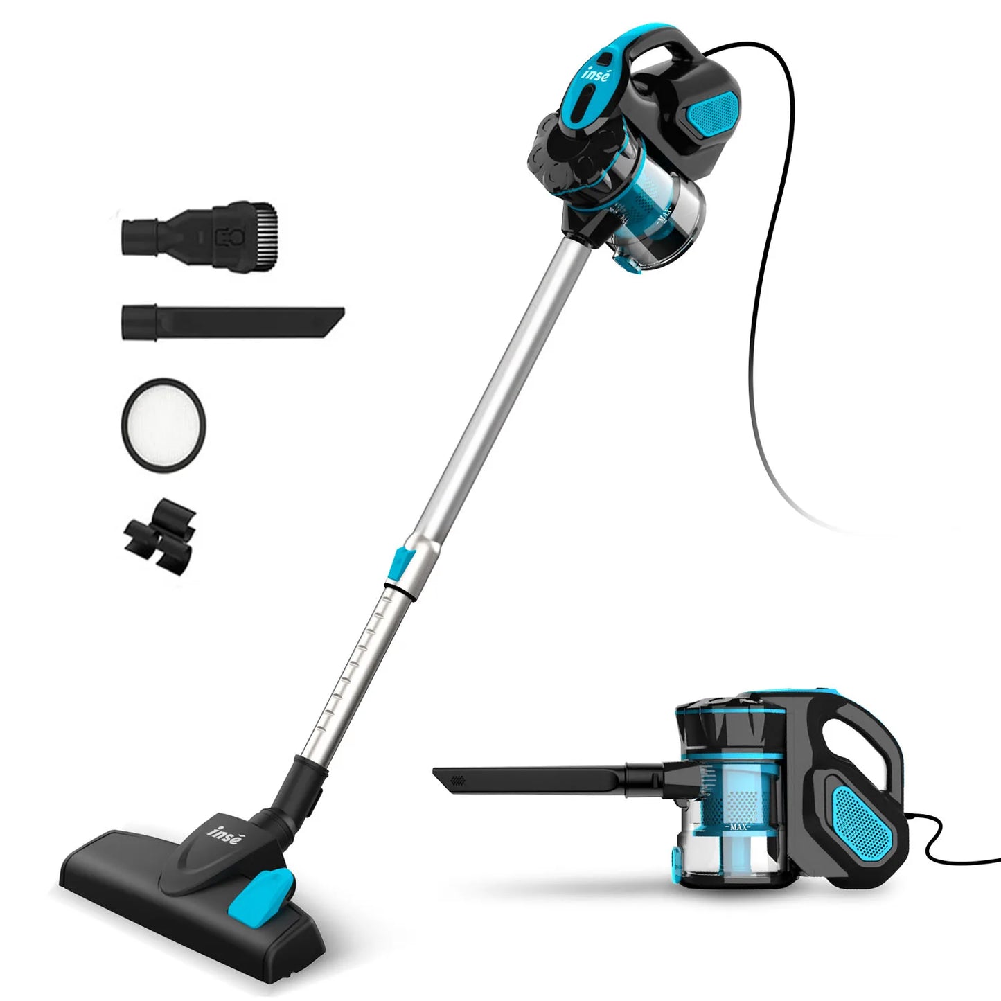 Vacuum Cleaner - Corded INSE I5 18Kpa Powerful Suction - 600W Motor Stick Handheld Vaccum Cleaner for Home - Attachments