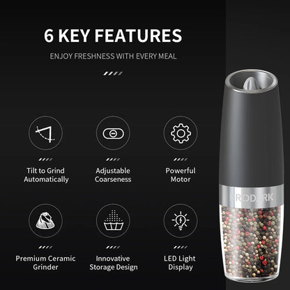 1 or 2pcs Gravity Electric Salt And Pepper Grinder Set - Battery Powered - LED Light - One HandAutomatic Operation
