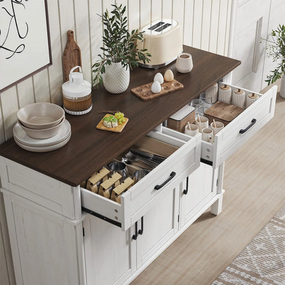 48" Storage Buffet Cabinet - 2 Drawers & Doors, Adjustable Shelve, Wooden Kitchen. Living Room & Hallway Cabinet
