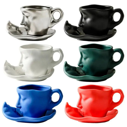 Creative Face Shape Porcelain Cup and Saucer - Ceramics Tea Cup - Artistic Kiss