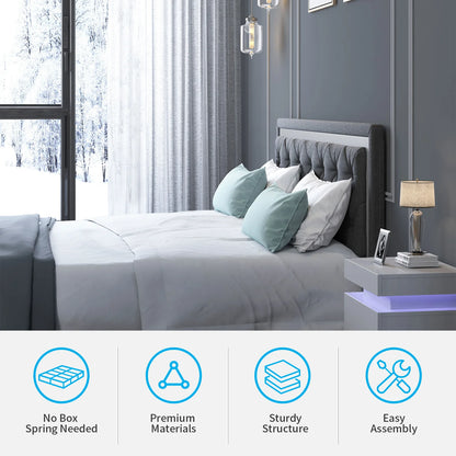A Bed Frame - Upholstered Mattress Frame with Adjustable Headboard - Thin Velvet Bed Frame with Button Tufted Headboard